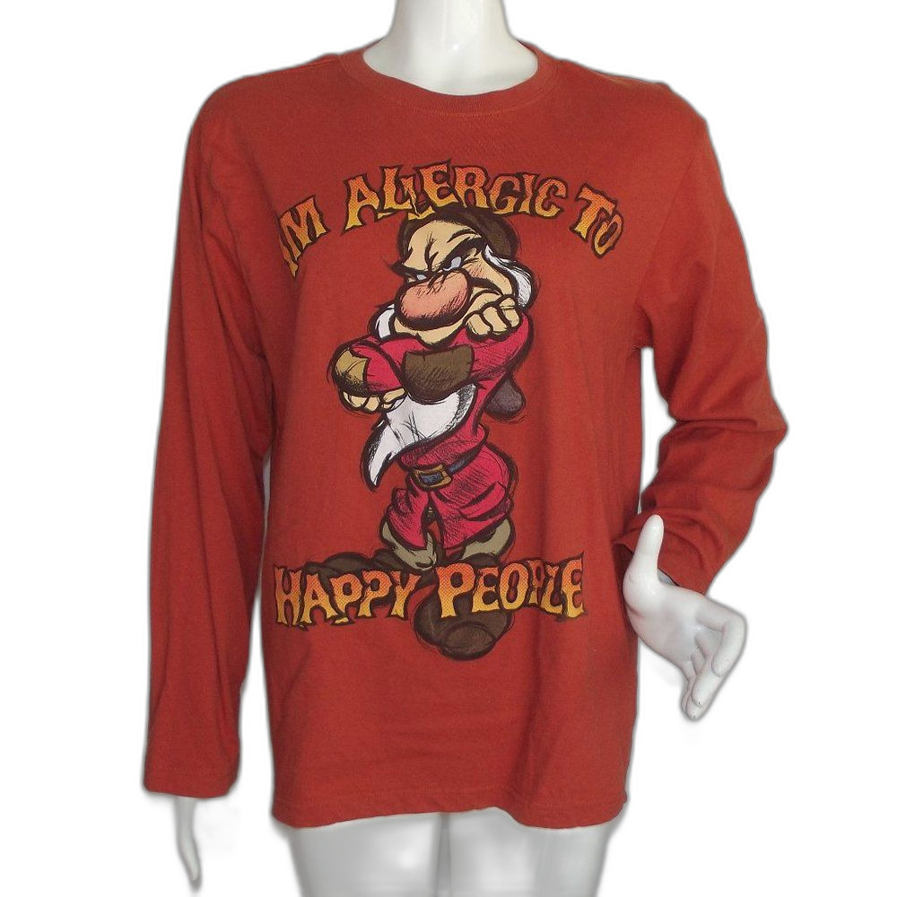 DISNEY Grumpy Tshirt, M, Rust, Long sleeves, I'm Allergic To Happy People